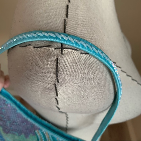 Y2k Luisa Spagnoli Blue Sequin Beaded Shoulder Hand Bag Purse - Picture 5 of 13